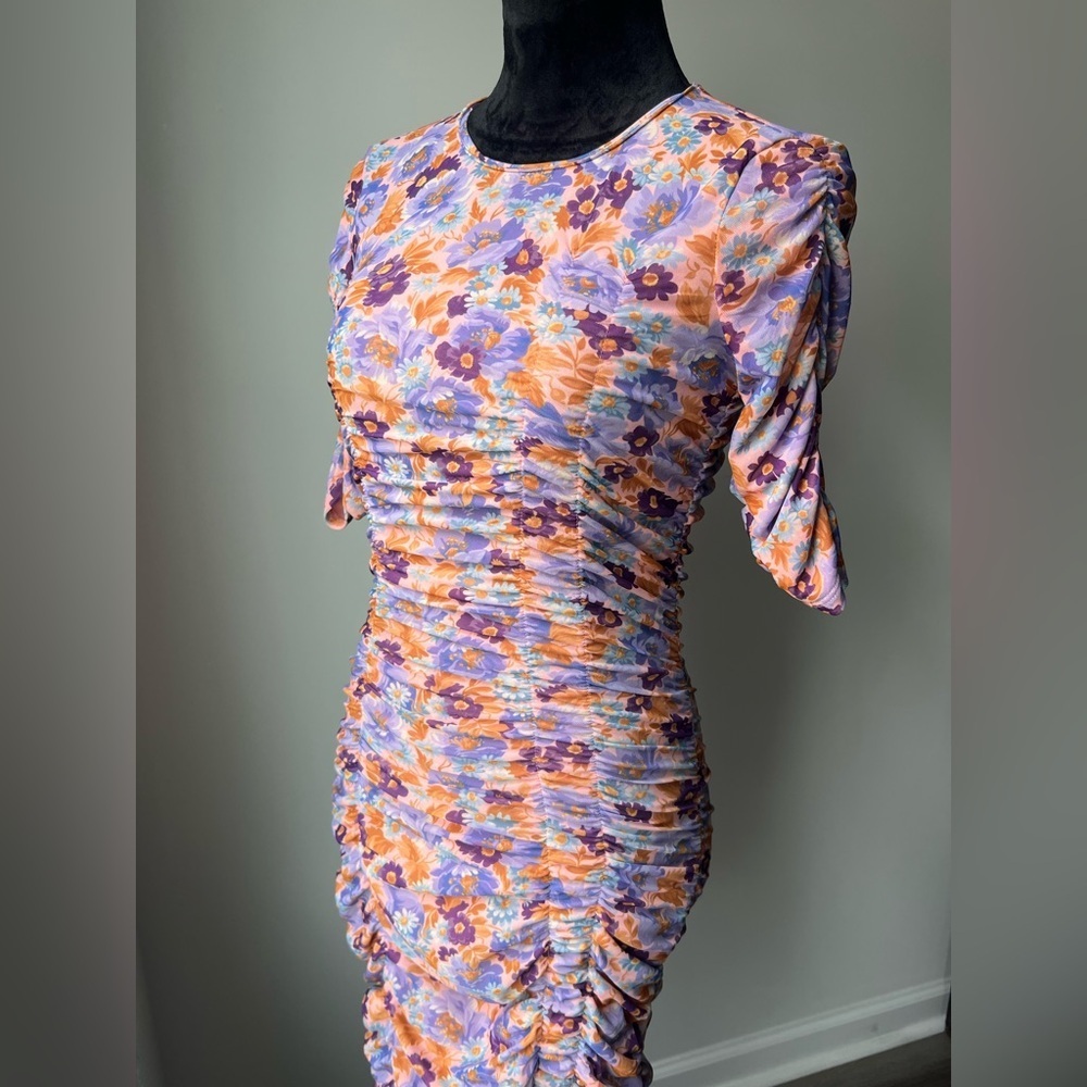 Zara Purple Print Ruched Mini Dress - Picture 14 of 17